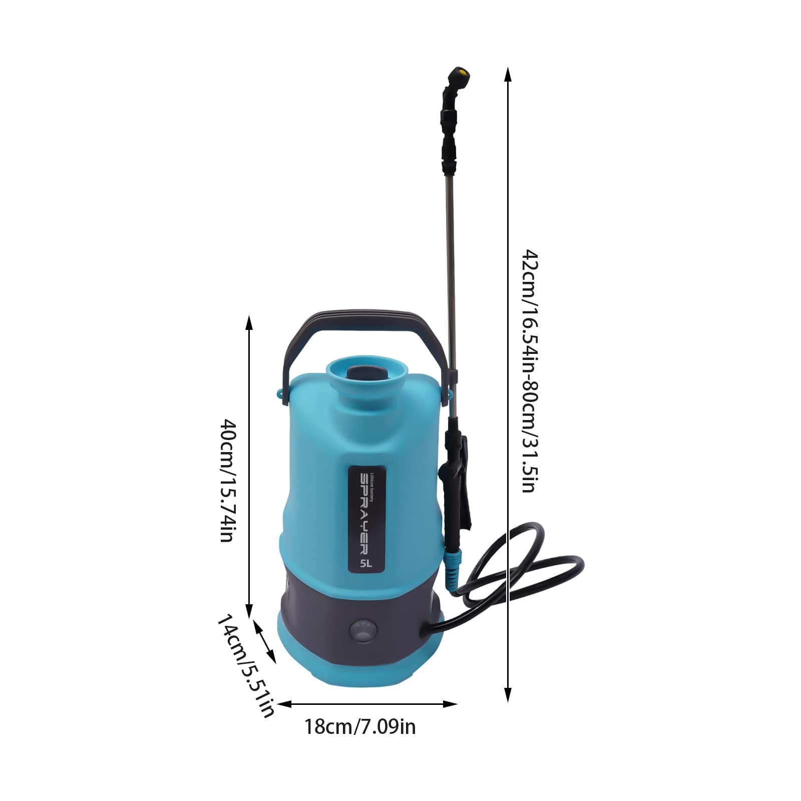 Drucksprüher, 5L Pumpsprühflasche mit 2 Batterien, 2 Düsen und Batterieladegerät, Einstellbarer Sprühbalken 42-80cm, für Pflanzenbewässerung, Gartensprühen