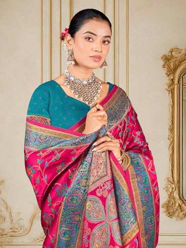Image of Glory Sarees Women's Luxurious Dola Pure Silk Original Saree Position Print Work Madhubani Inspired Motifs Banarasi Kanjivaram Style Saree With Blouse Piece (Elegant101 Parent)