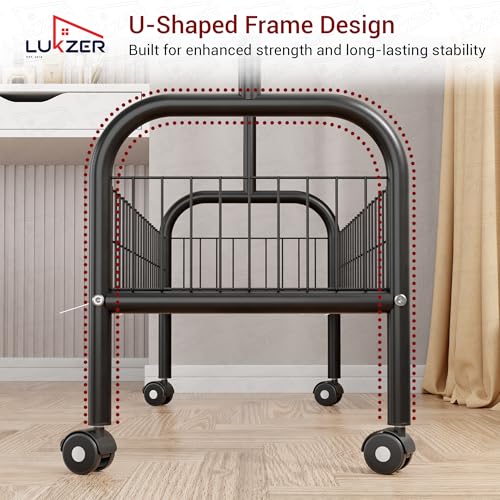 Image of Lukzer | MGR-001 | Black | Heavy-Duty Portable Metal Clothes Rack with Wheels & Bottom Shelf - Single Rod Garment Organizer Stand for Bedroom, Laundry, Hallway, Office & Dorm | 173 x 90 x 35 cm