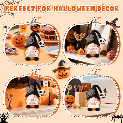 Halloween Gnomes Boo Basket Stuffer Gifts for Women Men Him, Mini Gnome with Skull Spider Halloween Treats Non Candy Gift for Friends Teacher Teen Girls Coworkers, Crochet Basket Ghost Office Decor - Image 2