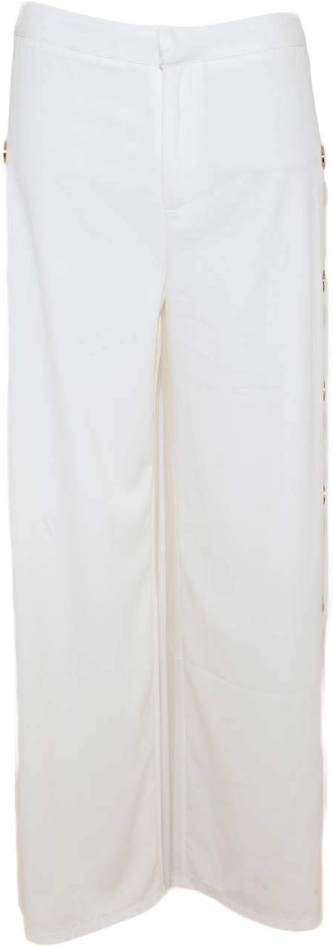 Pantaloni Donna Bianco a Palazzo con Bottoni Laterali Oro Spacco su Coscia  e Striscia Laterale Bianca Moda Linea Basic (M EU) : Amazon.it:  Abbigliamento