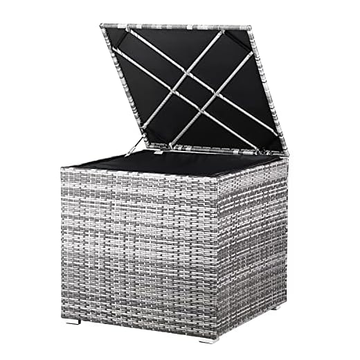 CASARIA® Polyrattan Garden Cushion Storage Box With Lid | 318 Litre Capacity 75x75x70cm | Waterproof Weatherproof Outdoor Shoe Organiser Parcel Chest | Gas Pressure Lifting Spring | Grey