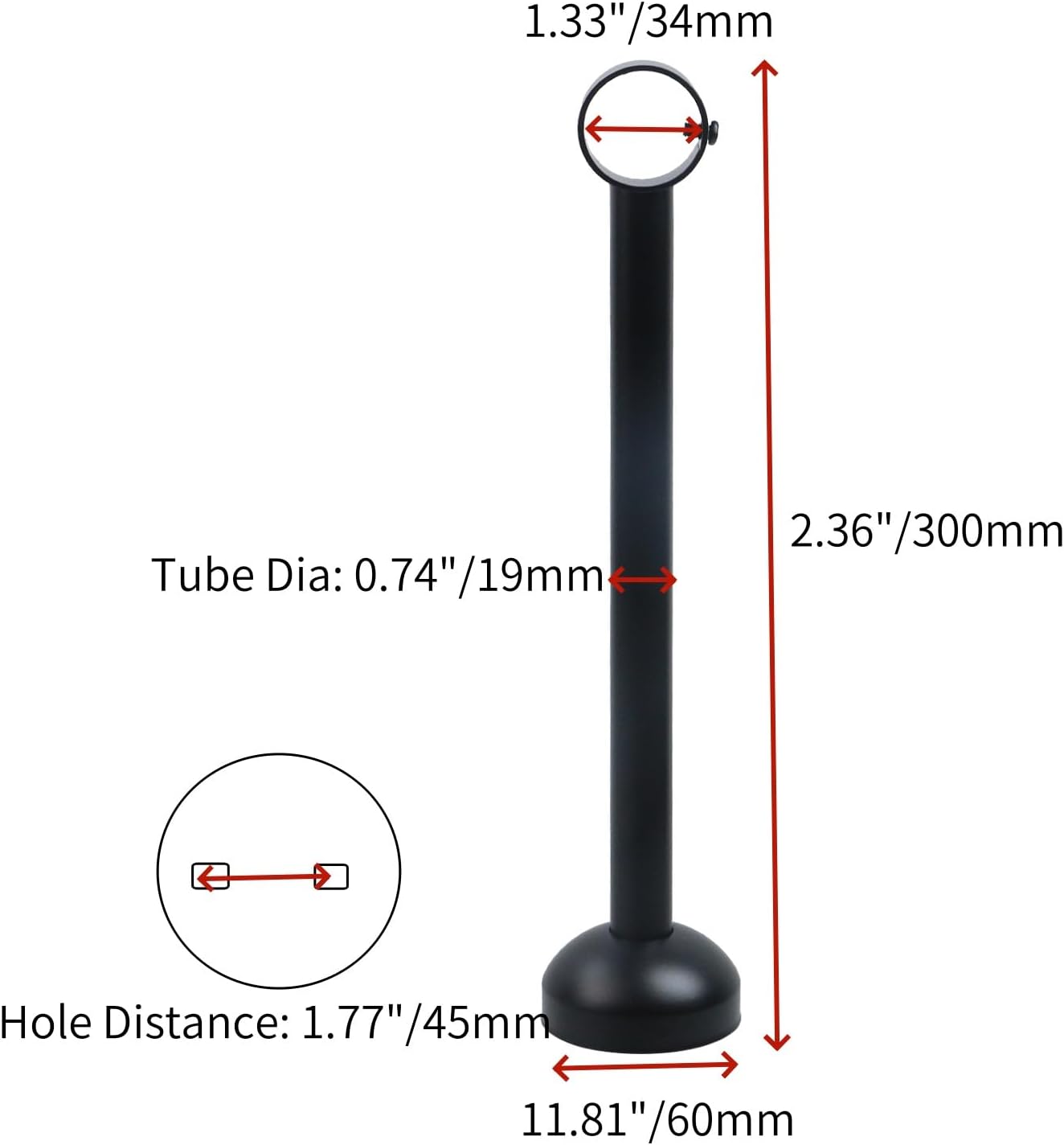 3 Pcs Stainless Steel Black Ceiling Mounted Shower Curtain Rod Supports Heavy Duty Curtain Rod Holder for Clothes Hanging, 11.81"/300mm