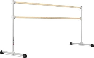 VITA Barre Portable Freestanding Double Ballet Barre, Extreme, 8 Ft Bars, Satin Silver, Wood | Fixed Height, Made in USA, Home or Gym Exercise Equipment for Kids & Adults | Dance, Fitness, Pilates