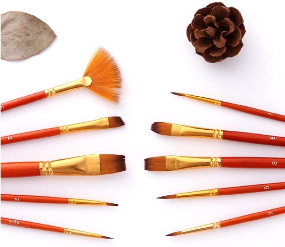 XBTGS Set di 10 pennelli da pittura multiplo in nylon con asta corta marrone per pittura ad olio e acrilico,