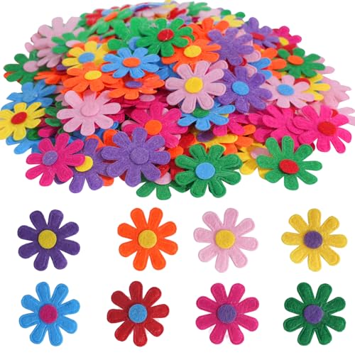 CUWELT 200 Stück 2,8cm Filz Blumen Stoff Blumen Verschönerung, Bunte Stoff Blümchen Streudeko Blume, Filz Blüten, Stoffblumen Deko Filzblume, Verzierung Blüten für DIY Handwerk Basteln Kunst