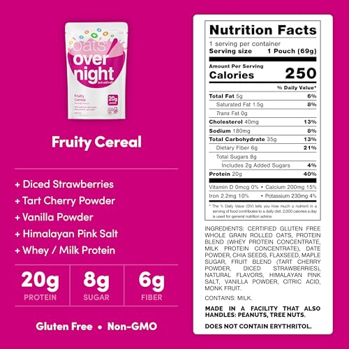 image for Oats Overnight Fruity Cereal - Overnight Oats with 20g Protein, High F