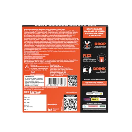 Image of Fast&Up NightOut | 4 Effervescent tabs | Instant Hangover Relief | Helps detoxify liver | Rapid hydration & energy | Helps prevent Hangover | Zero sugar | Fizzy lemon flavour