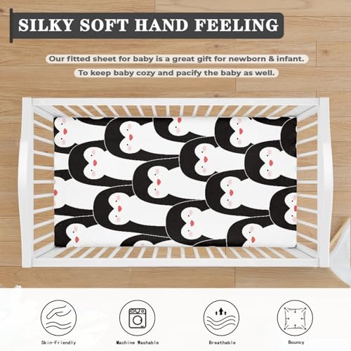 Image of Cute Penguins Fitted Crib Sheet Penguin Cartoon Baby Crib Sheet Fit Standard Crib and Toddler Mattress,Crib Mattress Sheets for Boys Girls 28 inchx52 inch