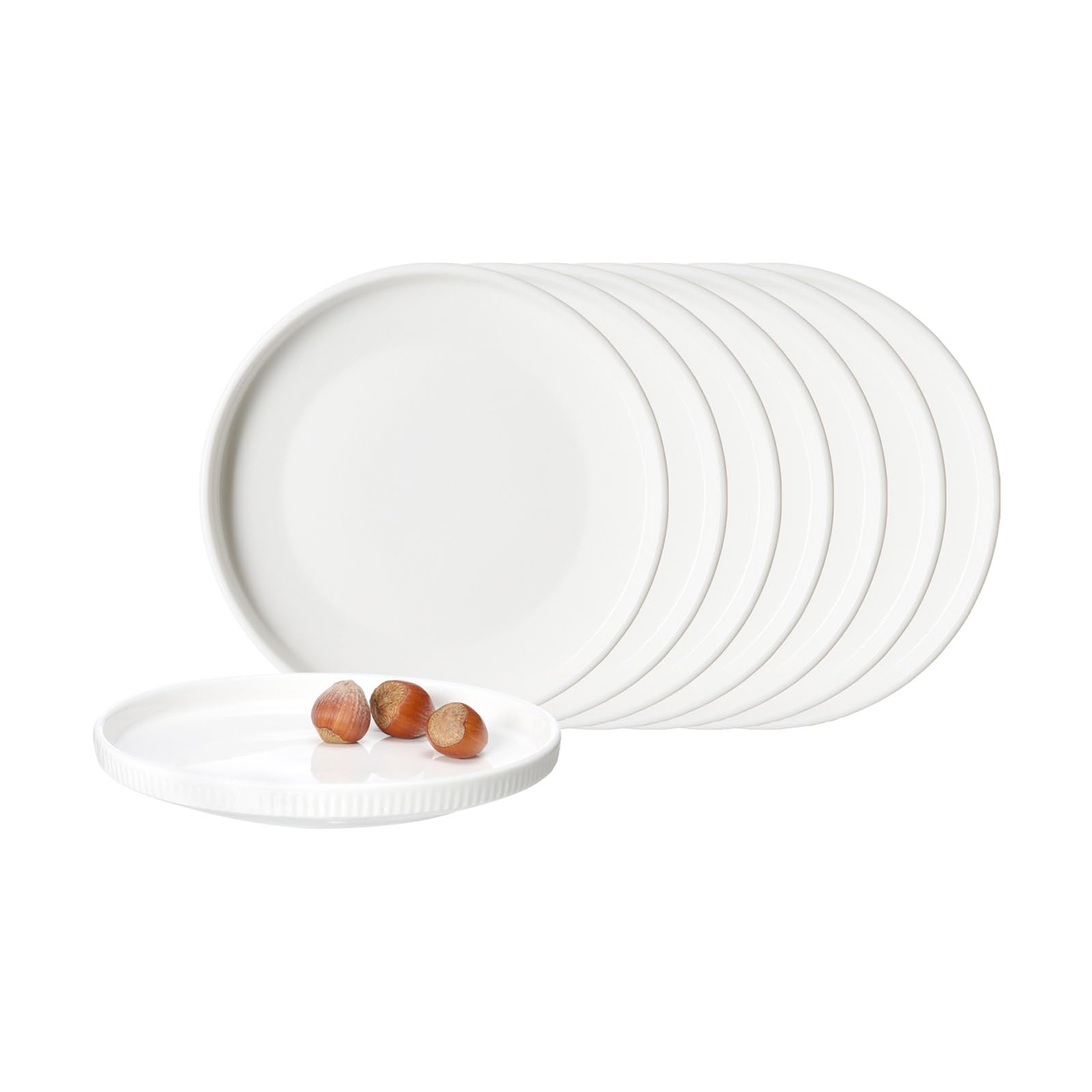 Ritzenhoff & Breker Kelly Beilagenteller ø 15 cm 8er Set, Weißes Porzellan-Geschirr mit Rillenrelief, Spülmaschinen- & Mikrowellengeeignet