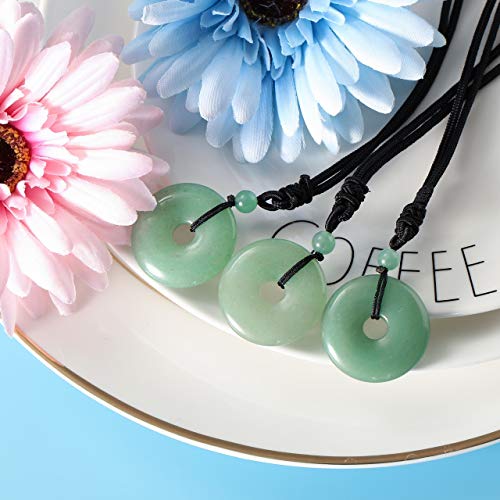 Jovivi AJ2000569 30Mm Circle Donut Healing Crystals Necklace Natural Green Aventurine Semi-Precious Gemstone Stone Amulet Lucky Coin Donuts Protection Reiki Chakra Pendant Adjustable Rope thumb #1