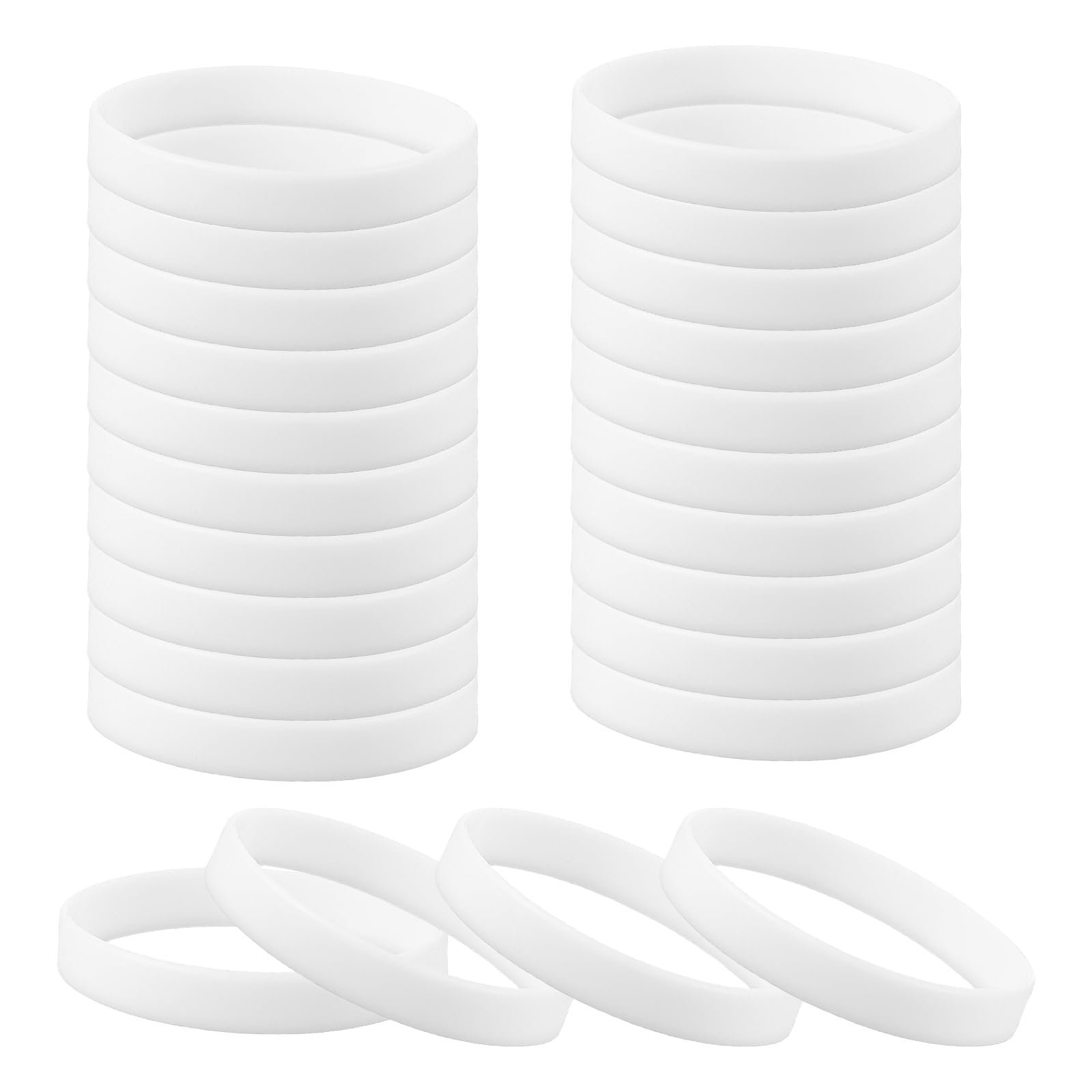 sourcing map 24 Pcs Rubber Bracelets, Unisex Silicone Bracelet Colored Elastic Sports Wristbands for Adults Teen Sports Team Games Parties Fashion Decorations, White
