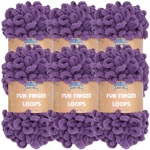 JubileeYarn Fun Finger Loops Yarn - Polyester Jumbo Weight Loop Yarn - 100g/Skein - Grape Compote - 6 Skeins