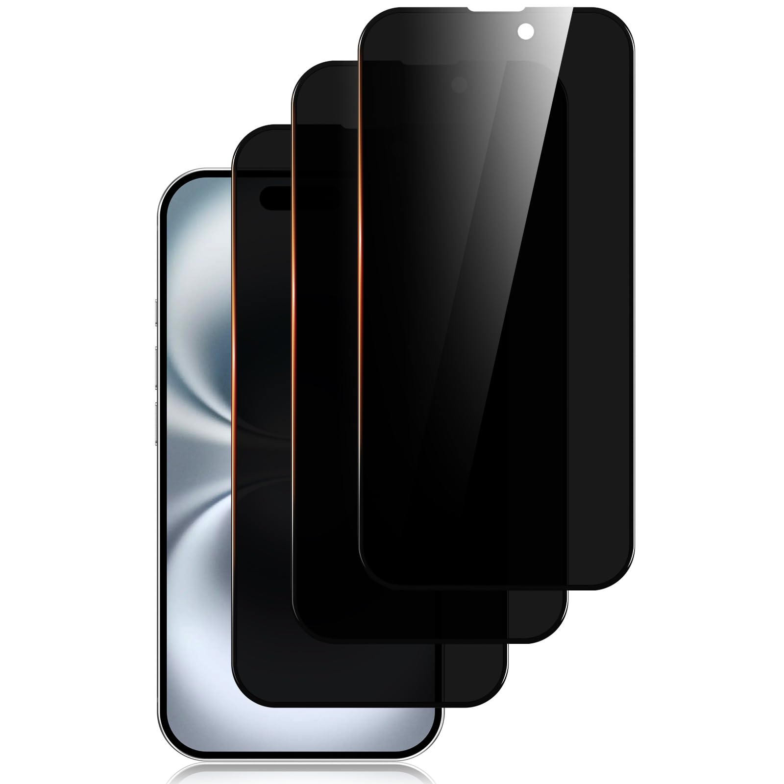 Kit de 3, Verre Trempé Anti-Espion pour iPhone 16, iPhone 15 (6,1 Pouces) Protection écran contre les Rayures - Angle de Confidentialité 28 Degrés Amélioré - Outil d'installation facile inclus (Noir)