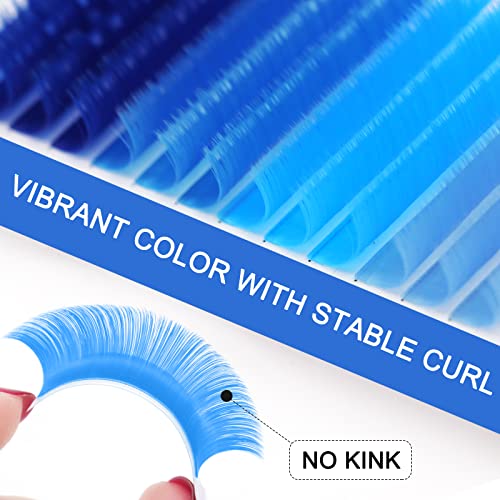 Colored Lash Extensions 0.07 C 15Mm Ombre Lashes Blue Eyelash Extensions Easy Fan Volume Lashes C/D Curl 12Mm-16Mm Mega Volume Lash Extensions 2D-20D Self Fanning Colored Lashes(Blue 0.07C 15) #TOP1