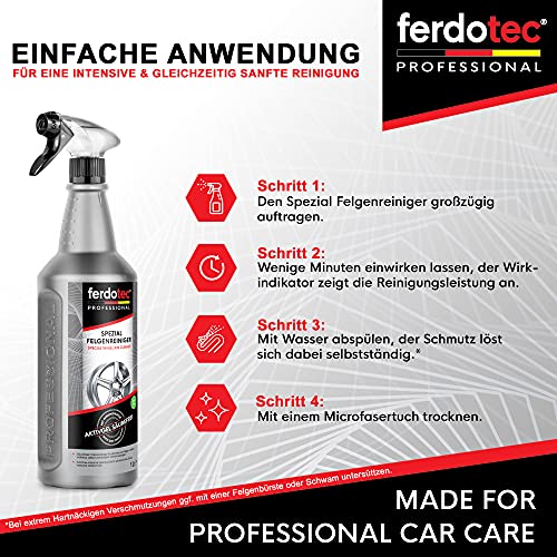 ferdotec® velgenreiniger met kleurindicator | Speciale velgenreiniger voor aluminium velgen, gelakte velgen & stalen velgen | Premium velgverzorging actieve gel zuurvrij 1000ml - Image 6