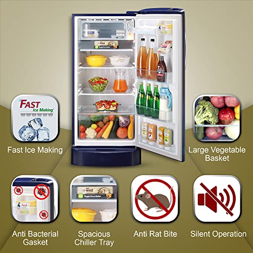 Image of LG 205 L 5 Star Inverter Direct-Cool Single Door Refrigerator Appliance (GL-D221ABEU, Blue Euphoria, Base stand with drawer)