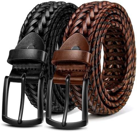 BULLIANT Men Belt 2Pack,Braided Woven Leather Belt For Men Golf Casual Jeans 1 3/8″ BULLIANT Men Belt 2Pack,Braided Woven Leather Belt For Men Golf Casual Jeans 1 3/8″