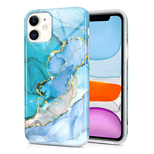 CAOUME Compatible with iPhone 11 Case (2019 Release) Green Marble Design Gold Sparkly Glitter Protective Stylish Slim Thin Cute Cases for Apple Phone (6.1") Soft TPU Silicone Bumper