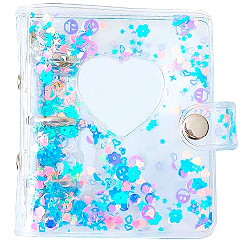 SZHTSWU 40 Sheets 80 Pockets 3 Inch Mini Photo Album in Loose Leaf Refillable 3-Rings Transparent Sequin Heart Hollow Photocard Binder Cover Kpop Photocard Holder Book for Picture Cards Storage (Blue)