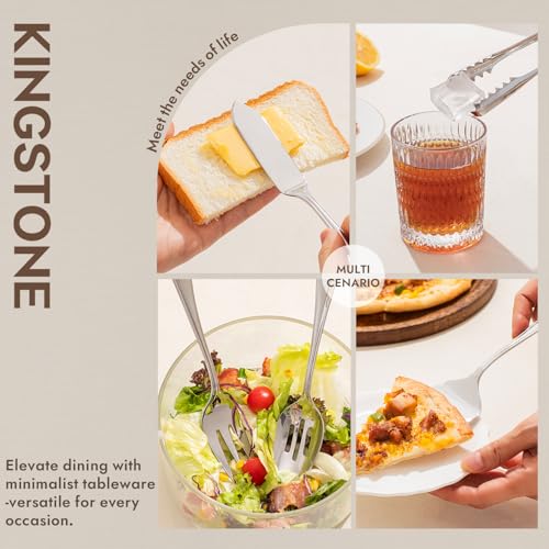 KINGSTONE 12 Piece Teardrop Serving Utensils Set, 18/10 Stainless Steel Serving Utensils, Slotted Spoons, Forks, Tongs, Cake Server, Butter Knife for Buffet, Catering, Wedding, Party by KINGSTONE - Image 8