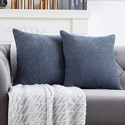 Anickal Blue Grey Pillow Covers 18x18 Inch Set of 2 Solid Rustic Farmhouse Decorative Throw Pillow Covers Square Cushion Case for Home Sofa Couch Decoration Cover