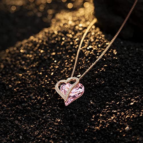 Sumonyo Love Heart Pendant Necklaces For Women Crystals Jewelry Gifts For Women Her Girlfriend Mother's Wife Christmas Birthday Anniversary Valentines Day Pink #TOP1