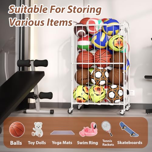 YKDIRECT 300L Rolling Ball Organizer with Locking Wheels - Large Sports Storage Basket for Basketball Soccer Football Volleyball, Steel Garage Equipment Cart with Elastic Rope for Household Storage by YKDIRECT - Image 5