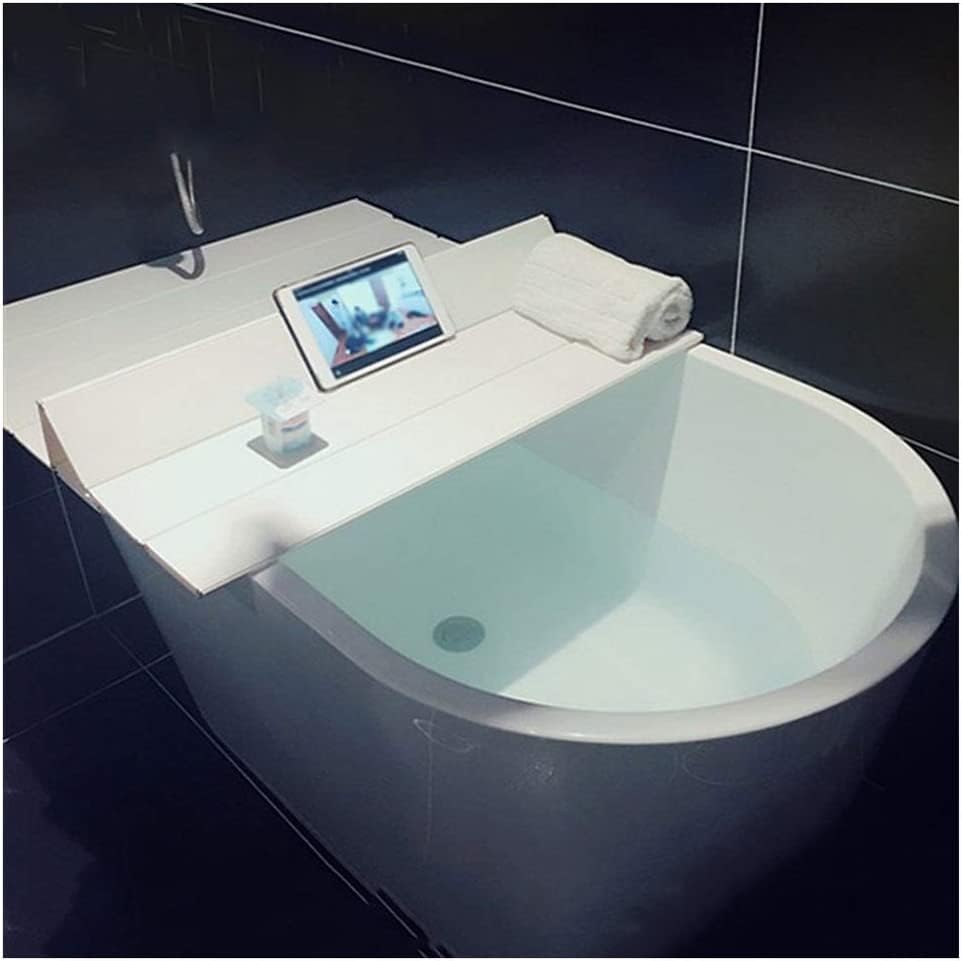Couvercle d'isolation de baignoire JATIBOSH en PVC blanc épais pour poser tablette et téléphone