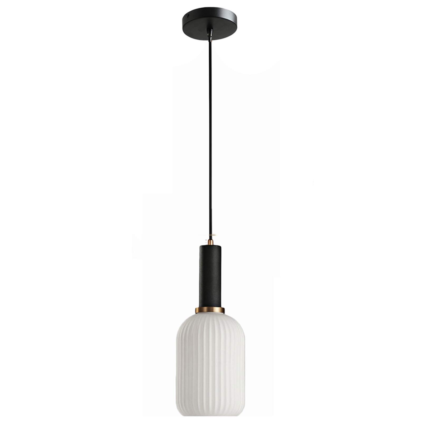 HJXDtech Modern Industrial Pendant Light with 13CM Striped Glass Lamp Shade, Gold E27 Loft Bar Height Adjustable Ceiling Hanging Lamp for Kitchen Dining Room Bedroom (White)