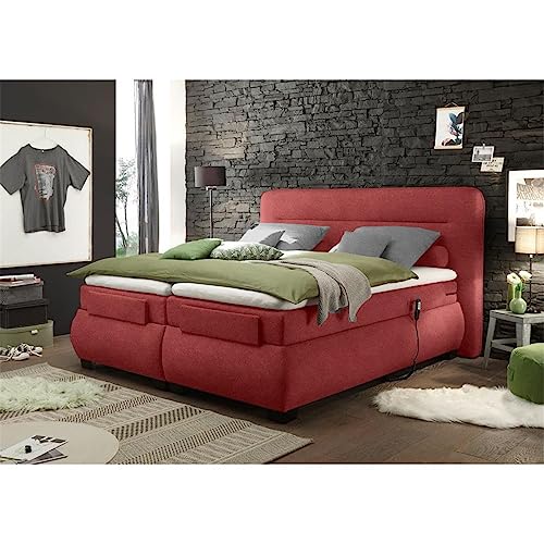 Lomadox Boxspringbett 180x200 cm mit elektrischer Verstellung | Doppelbett in Berry mit Härtegrad H2