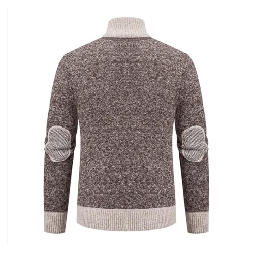 Men Thick Sweaters Warm Knit Cardigan Stand Collar Sweatercoat Zipper Splicing Color Jumpers3