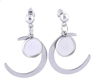 Reidgaller 20pcs Stainless Steel Moon Charm Earring Findings Post Fit 10mm Round Cabochon Earrings Setting Bezel Blanks DIY Jewelry Accessories