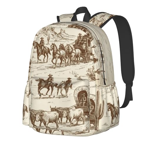 Jbofyee Mochila para laptop American Wild West Desert Cowboy para homens e mulheres, mochila leve para viagens de negócios e caminhadas
