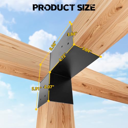 Image of 3-Way Pergola Brackets,L-Shaped Right Angle Corner Bracket for 4 inchx4 inch(Actual Size:3.5 inchx3.5 inch) Indoor & Outdoor Wood Beam,DIY Horizontal Brackets for Pavilion,Gazebo,Porch,Deck,Cabin (1Pack)