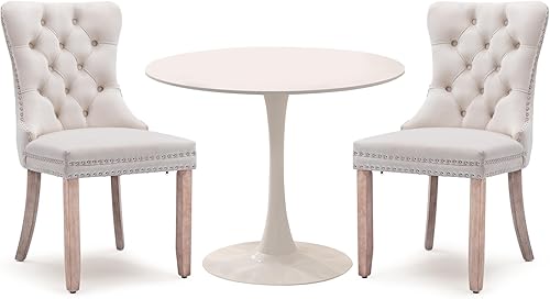 Miniatura 1 de Juego de comedor de 3 piezas, juego de mesa de comedor redonda de 31.5 pulgadas con 2 sillas de comedor tapizadas de terciopelo, diseño de patas de
