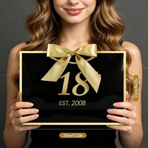 Image of JMANNI 18th Birthday Gift Bag with Card and Tissue Paper for Men Women Him, 13 inch Elegant Black Gold Anniversary Keepsake Party Present Shopping Paper Bags for Gifts Wrapping (EST.2008 /Black /Medium)