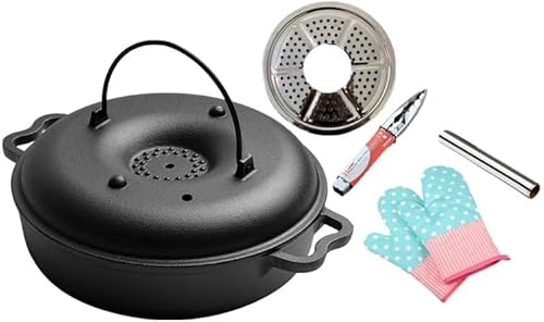 Nozuma 石焼鍋 焼き芋器 ホーロー石焼きいも器 両手鍋 鍋焼きうどん鍋 石付き 多機能鋳鉄鍋 家庭用/業務用 防錆 速い熱伝導 (28cm)