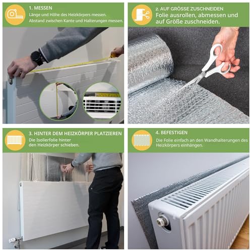 BLOSTM 10m x 60cm Heizkörper Reflexionsfolie - Isolierfolie Heizung Isolierung Wand Aluminium, Heizkörper Reflexionsplatte für Dach, Boden, Decke - Heizungsfolie Spart Energie & Geld