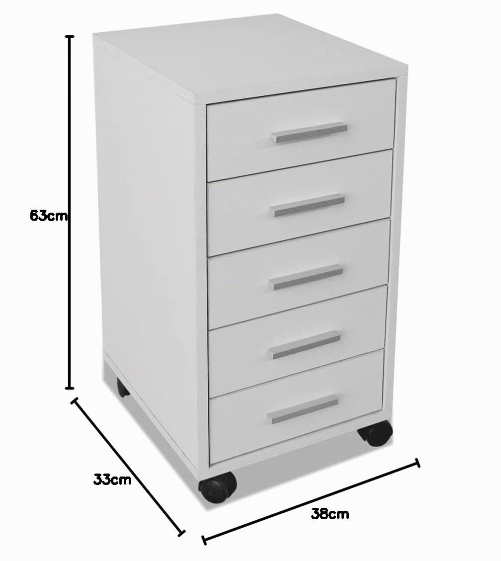 vidaXL Cajonera de Oficina con Ruedas 5 Cajones Blanca Armario Archivero Mueble