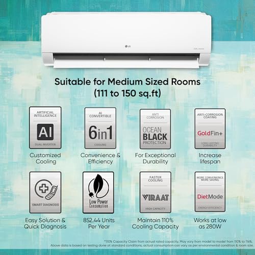 Image of LG 1.5 Ton 3 Star DUAL Inverter Split AC (Copper, AI Convertible 6-in-1 Cooling, 2 Way Swing, HD Filter with Anti-Virus Protection, Faster Cooling & Energy Saving, TS-Q18JNXE3, White)