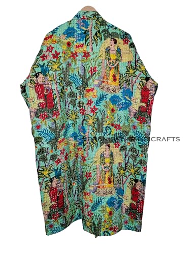 Pranipat Handicrafts White/Green Boho Kimono Jacket – Lightweight Floral Ethnic Outerwear for Effortless Style - Image 8