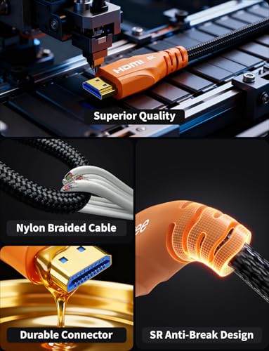 Image of Cratree 8K HDMI Cable 15FT - HDMI Cord 48Gbps,High Speed HDMI Cable Gaming,Supports 8K 60Hz,4K 120Hz,HDR /eARC /HDCP 2.2&2.3,Compatiblefor Monitor,Projector,HDTV and DVD Player