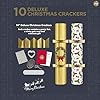 Deluxe Gold & White Holly Christmas Crackers – 10 x 14" Luxury Recyclable Crackers with Quiz Card, Party Hat & Premium Gift – Elegant Gold Holly Table Decoration for Festive Celebrations #1