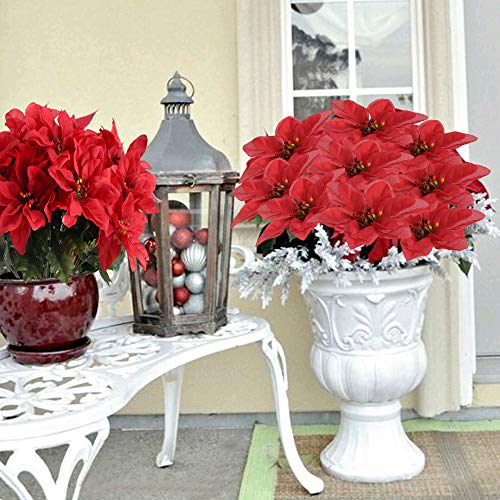 Huaesin 4 Pack Artificial Poinsettia Bushes Silk Fabric Poinsettia Bushes Plants For Indoor Outdoor Xmas Christmas Tree Ornament Home Porch Red #TOP3