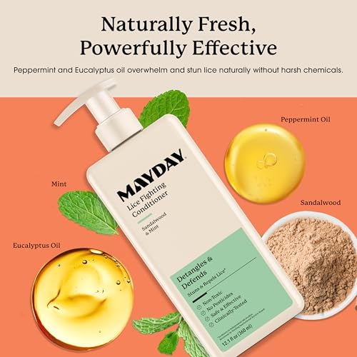 Image of MAYDAY Daily Lice Prevention Conditioner, Non-Toxic, Sandalwood & Mint 12oz | Non-Toxic & Pesticide-Free, Scientifically Proven Lice, Super Lice Defense, Daily Use, Hair & Scalp Wellness Support