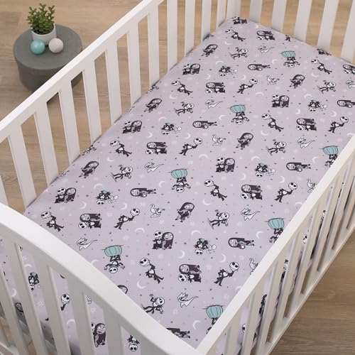 Image of Disney Nightmare Before Christmas Gray, Black, White, and Blue, Jack Skellington Super Soft Nursery Fitted Mini Crib Sheet