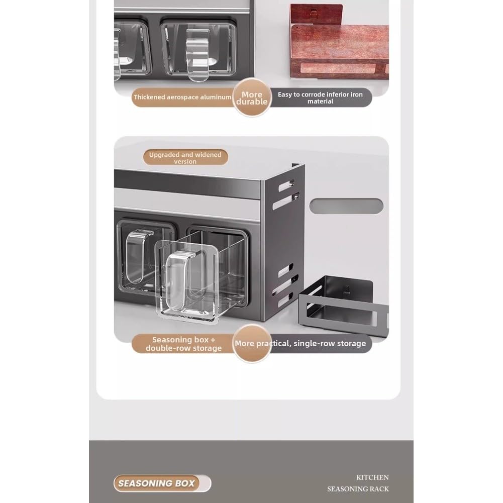Lecreatekit Gewürzregal aus Aluminium, zur Wandmontage, kein Bohren, Küchen-Organizer mit verstellbaren Fächern, rostfreies Aufbewahrungsregal, Gunmetal