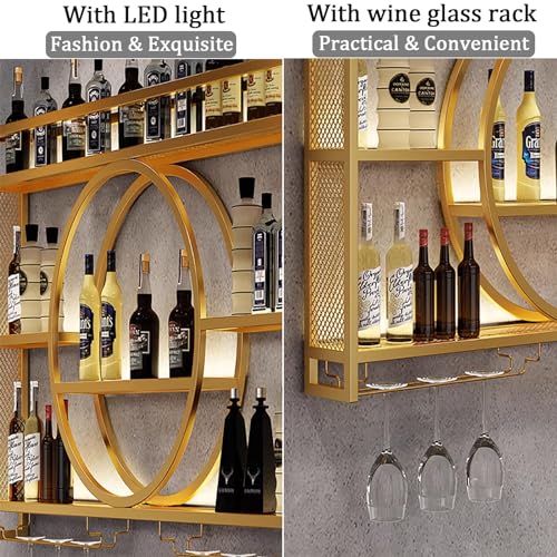 Casier à vin mural en métal avec éclairage LED et support verre