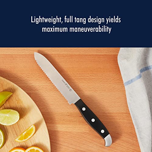 HENCKELS Statement Razor-Sharp 5-inch Serrated Utility Knife, Tomato Knife, German Engineered Informed by 100+ Years of Mastery, Black/Stainless Steel - Image 5